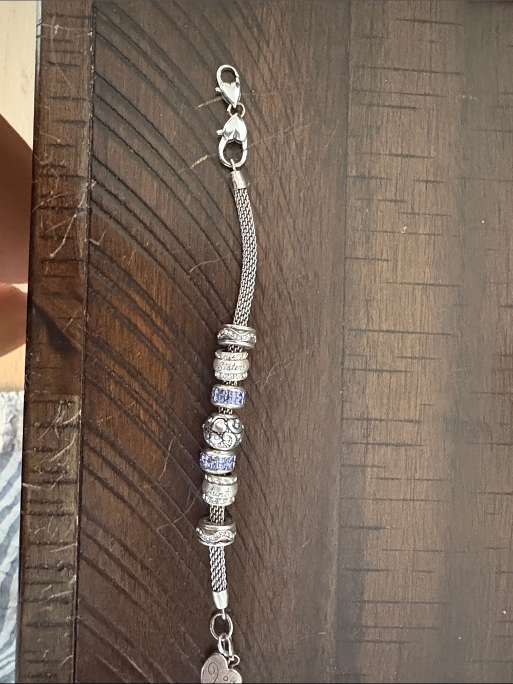 Sterling Silver Charm Bracelet with Blue Crystal Accents